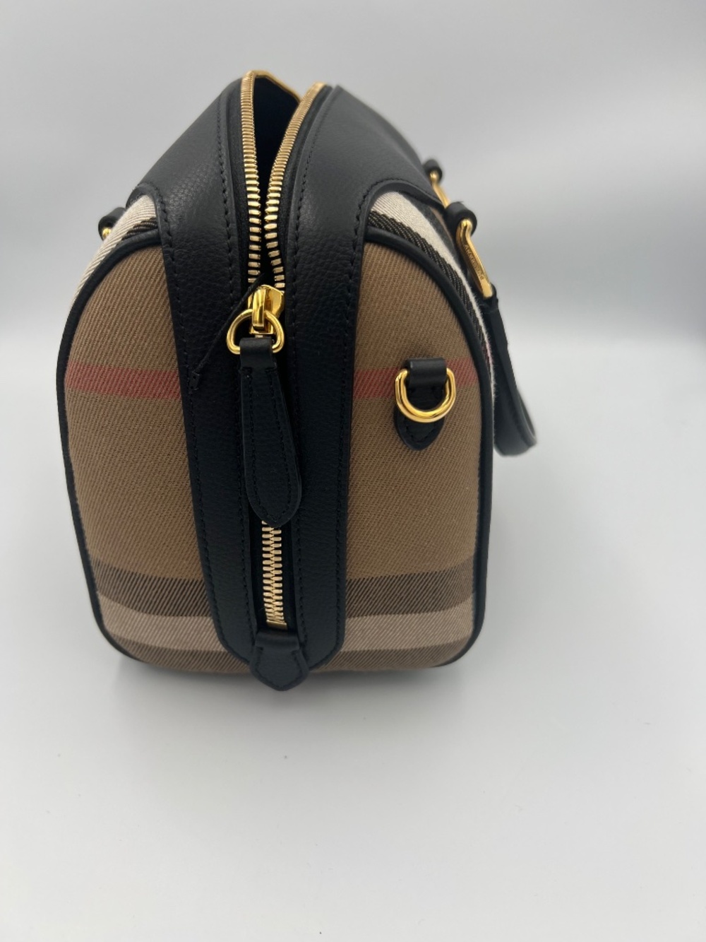 BURBERRY House Check Derby Calfskin Small Alchester Bowling Bag in Black - Picture 3 of 16